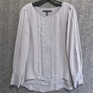 White House Black Market Top Women 8 Gray Lace Pleats Tiered Lined Blouse Office